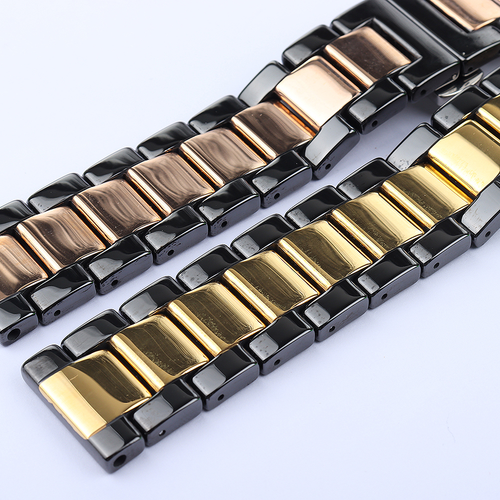 18 20 22mm Luxury Universal Ceramic Band Black With Rose Gold Men's Ladies Watch Strap Bracelet Belt Watchband Polish never fade