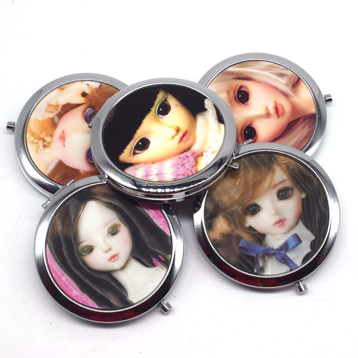Cute Doll Mini Pocket Mirror Compact Portable Dual Sides Stainless Steel Cosmetic Makeup Mirrors F624-6