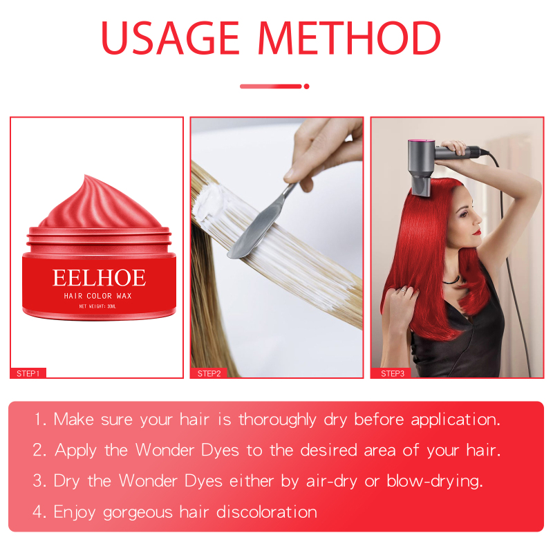 1PCS ML Hair Color Wax for Hair Styling 6 Colors Temporary Hair Dye Hair Gel Disposable Cream for Women Men Hair Styling