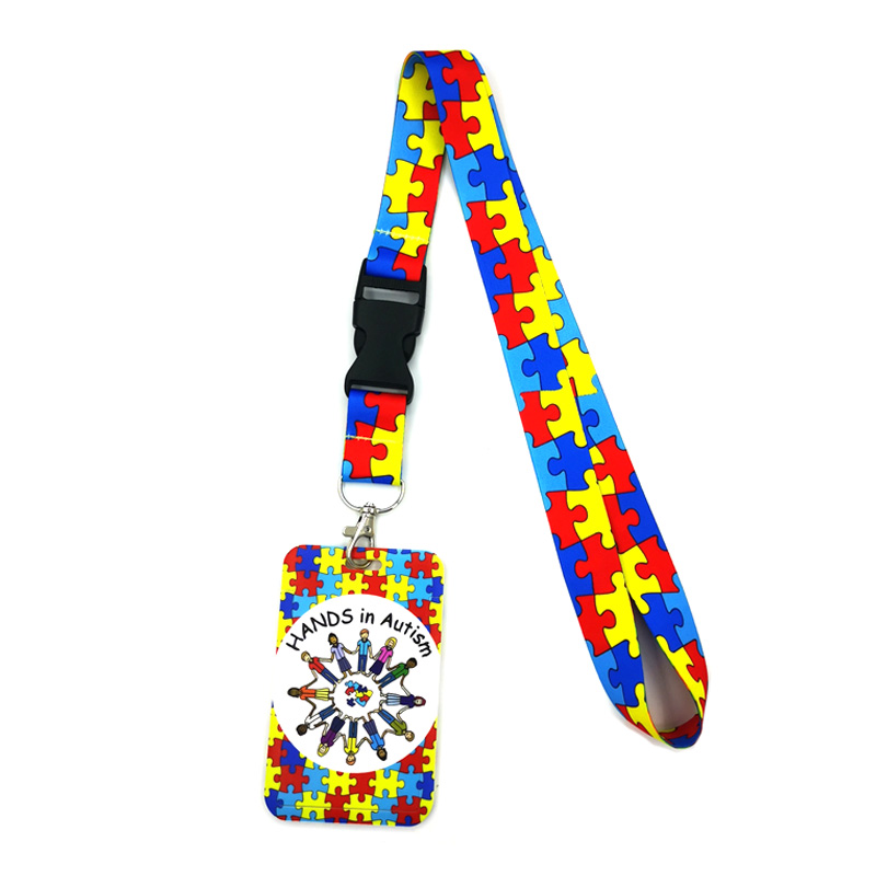 Autism pattern Key lanyard Car KeyChain ID Card Pass Gym Mobile Phone Badge Kids Key Ring Holder Jewelry Decorations