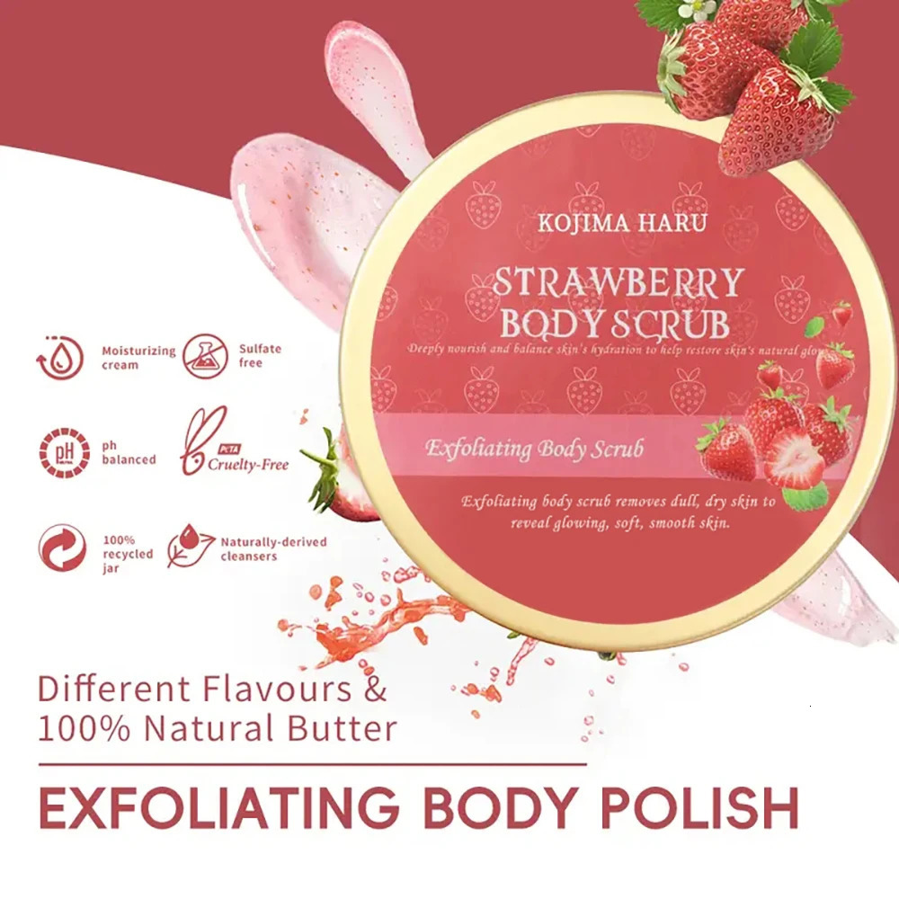 200g7.05oz Strawberry Body Face Foot Exfoliating Scrubwith SUCROSE Eshower CleansingOil Control body wash 240624