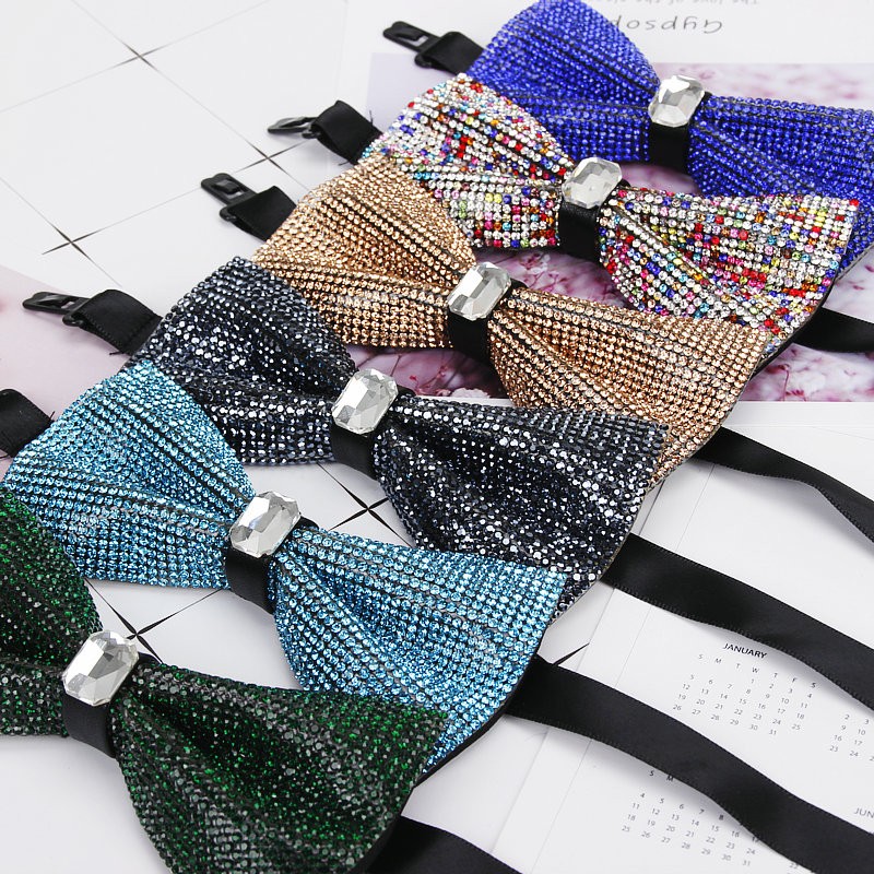 Men Luxury Diamond Glitter Bow Tie Bowtie Butterfly Knot Crystal Rhinestone Collar Tie Cool Wedding Formal Party Bow tie