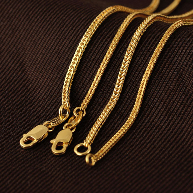 S925 silver men's necklace, gold-plated fox tail chain, square three-dimensional chain, colored silver necklace, silver chain