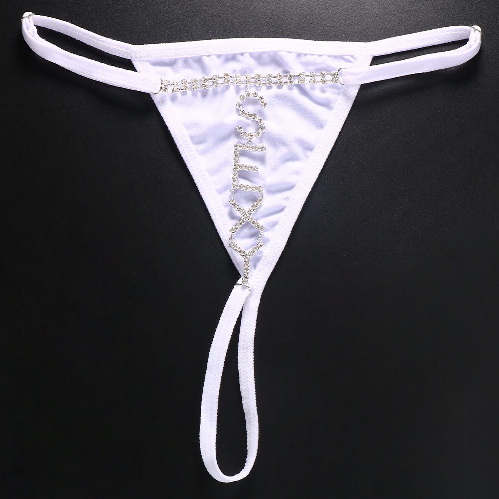 Letter Sexy Thong Bikini Swimsuit Bodysuit Panty Underwear Costume Lingerie Rhinestone Waist Jewelry Beach for Women Belt Outfit