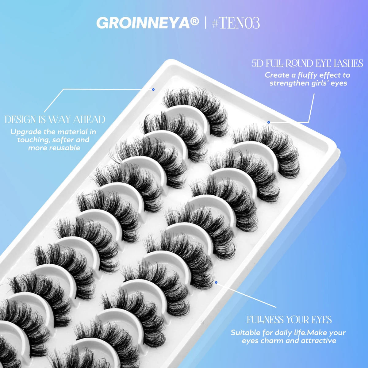 GROINNEYA 5/10 pairs 3D Mink Lashes Faux Mink Fluffy Lash Soft Full Thick Wispy Eyelash Dramatic False Eyelashes Makeup 240624