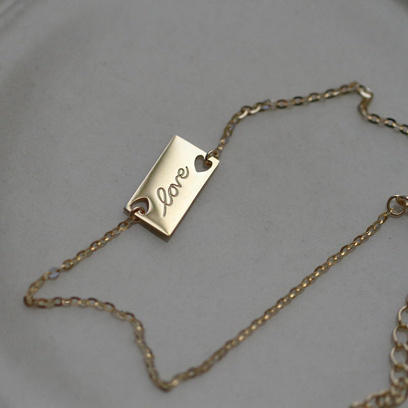 WOOZU Minimalist Letter Love Square Charm Bracelet Women 925 Sterling Silver French 14k Gold Plated Hip Hop Rock Bangle Jewelry