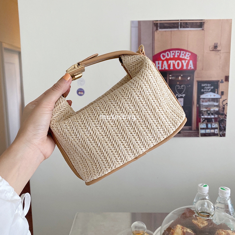 Korean women temperament practicality multifunctional Instagram woven small bag for leisure large capacity handheld one shoulder crossbody bag summer