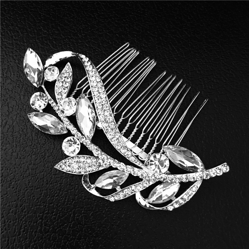 TREAZY Charm Floral Wedding Hair Accessories Silver Color Crystal Bridal Hair Combs Women Wedding Hair Jewelry Brides Tiaras