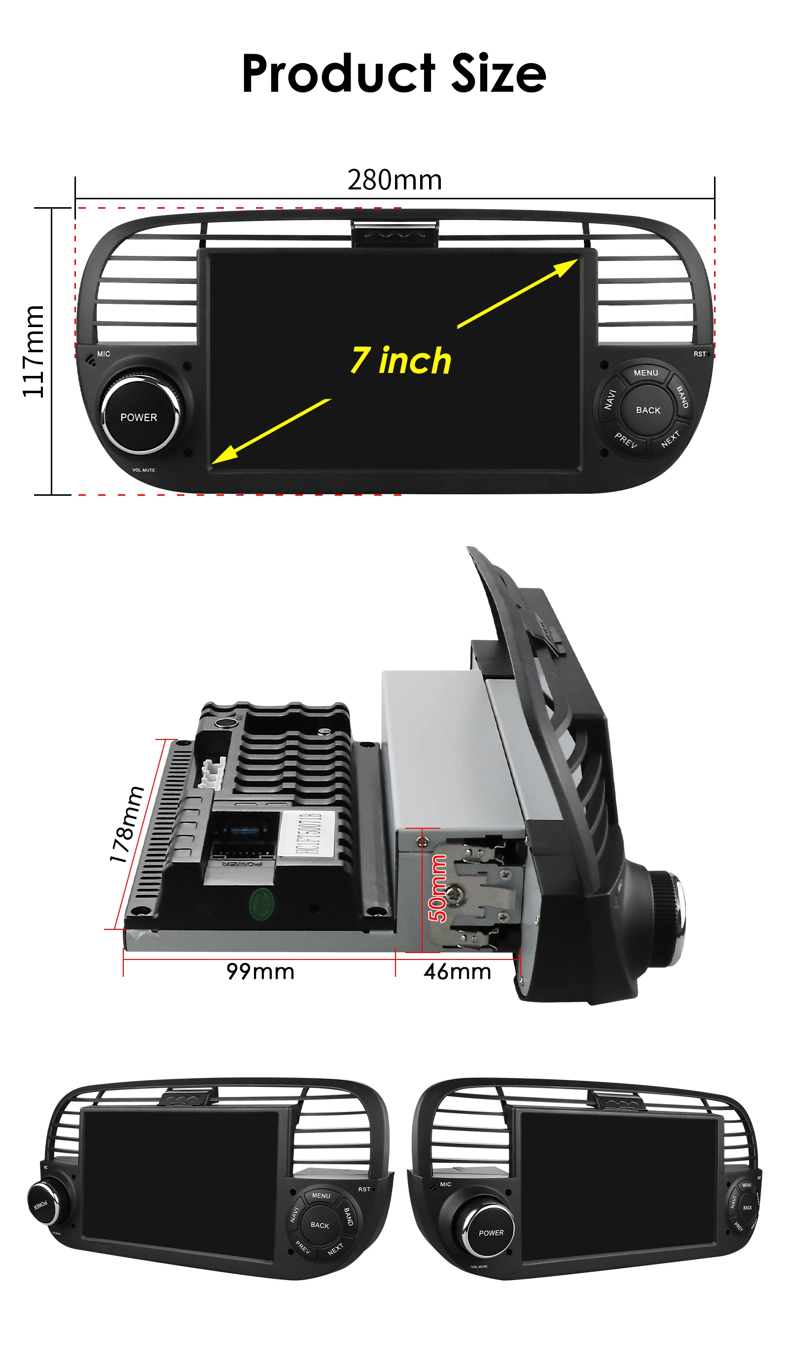 4G+64G Android 12 Car radio GPS Stereo for Fiat 500 2007-2015 multimedia Video player 7inch DSP Carplay 2din 7862 Head Unit SWC