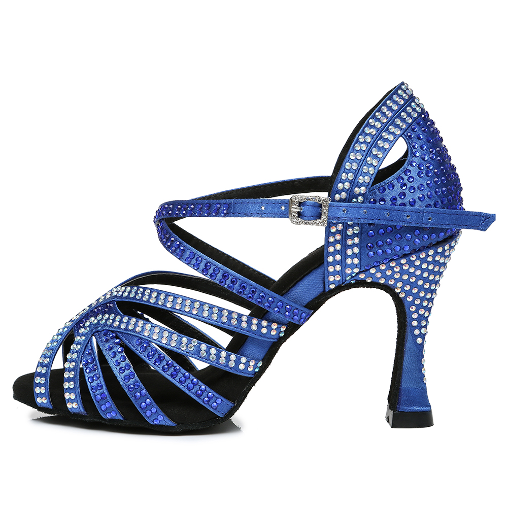 DKZSYIM Rhinestone Latin Dance Shoes Women Professional Perform Tango/Salsa Dance Shoes Satin Soft Soles Party Dance Sandals