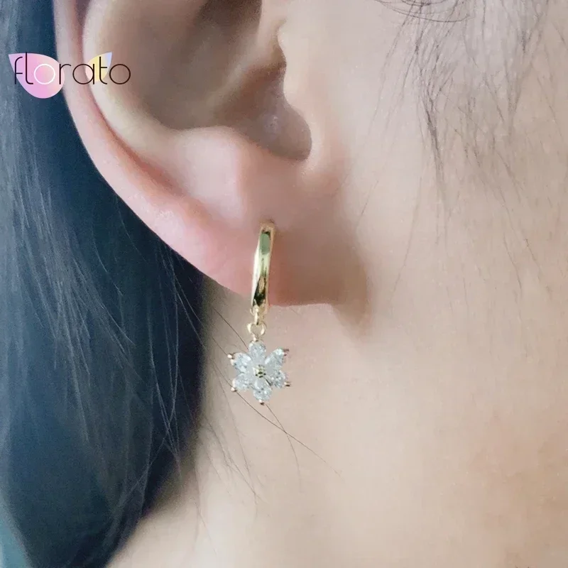 925 Sterling Silver Needle Star Water Drop Pendants Hoop Earrings For Women INS Charming Crystal Earrings Wedding Party Jewelry