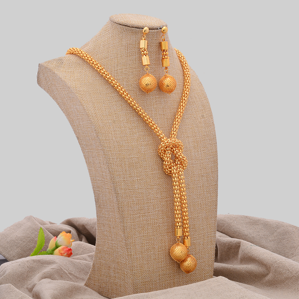 Gold color 24K jewelry sets wholesale women bridal Ethiopian pendants necklace earrings jewelery set African wedding gifts
