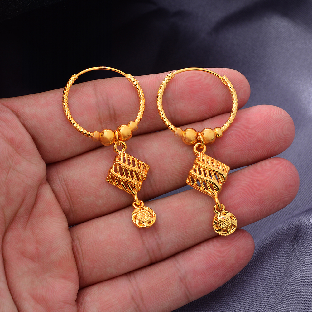 Ethiopia 24k Gold Color Earrings Dubai Earrings For Women Girls African Party Wedding Gifts Earrings Gift