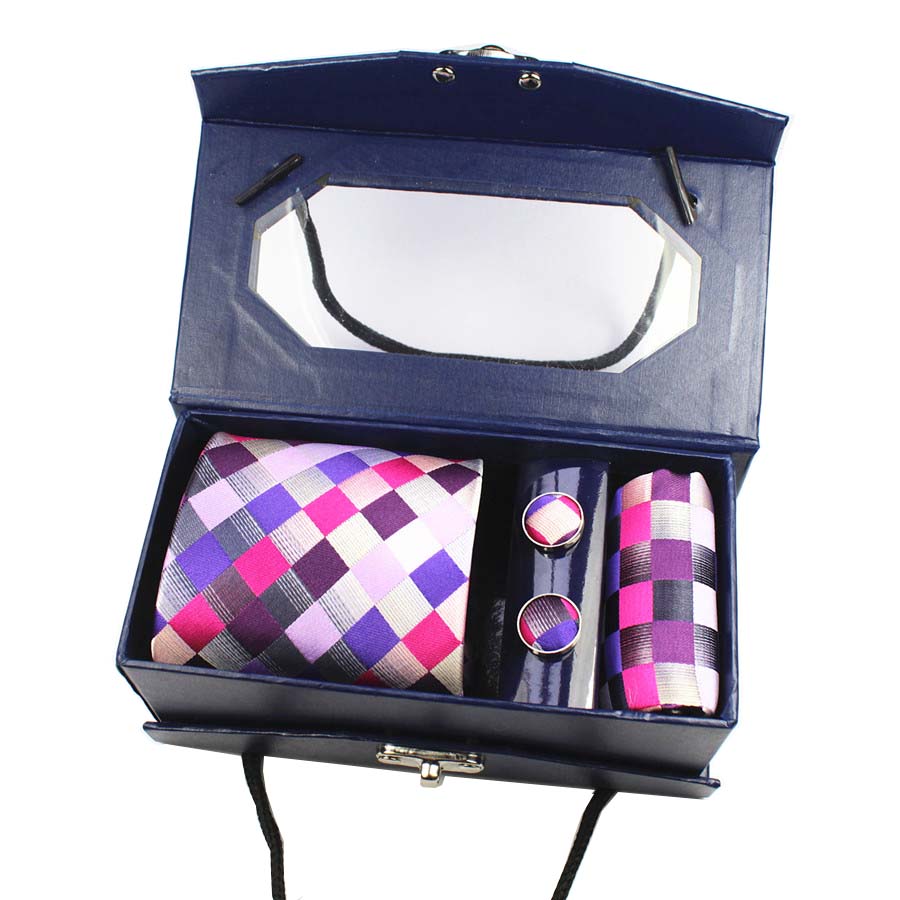 GUSLESON New Design Tie Set With Gift Box Jacquard Woven gravata Silk Tie Hanky Cufflinks Necktie Sets For Wedding Party Men