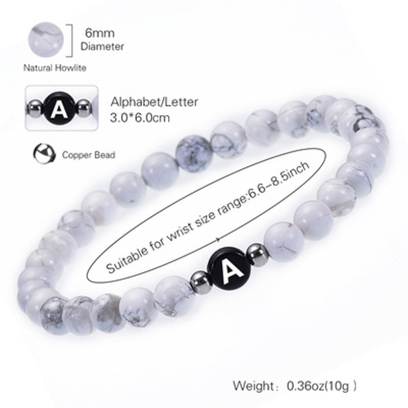 26 Letters Couples Distance Bracelet Classic Natural Stone White & Black Lovers Beaded Bracelets for Men Women Best Friends