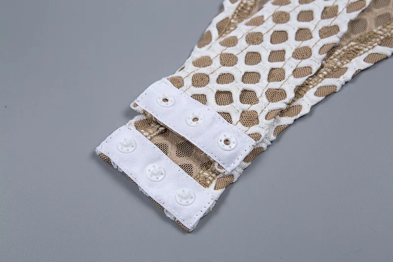 Bangniweigou fishnet mesh rompers women slit long sleeve semi-transparent bodysuit short jumpsuit overalls autumn winter