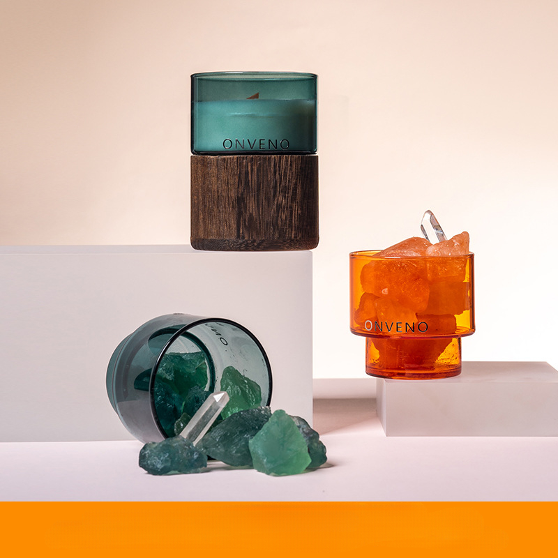 Aromatherapy Scented Candle with Crystal Stone Kit Fragrance Household Indoor Long-lasting Bedroom Mood Calming Essential Oil