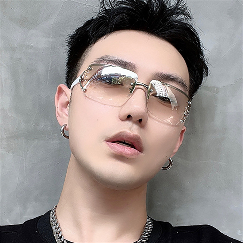 Rimless Sunglasses Women Luxury Brand Designer Sun Glasses UV400 Unisex Shades Fashion Eyewear Y2k Punk One Piece with Diamond Square S71 8027 IVISTA