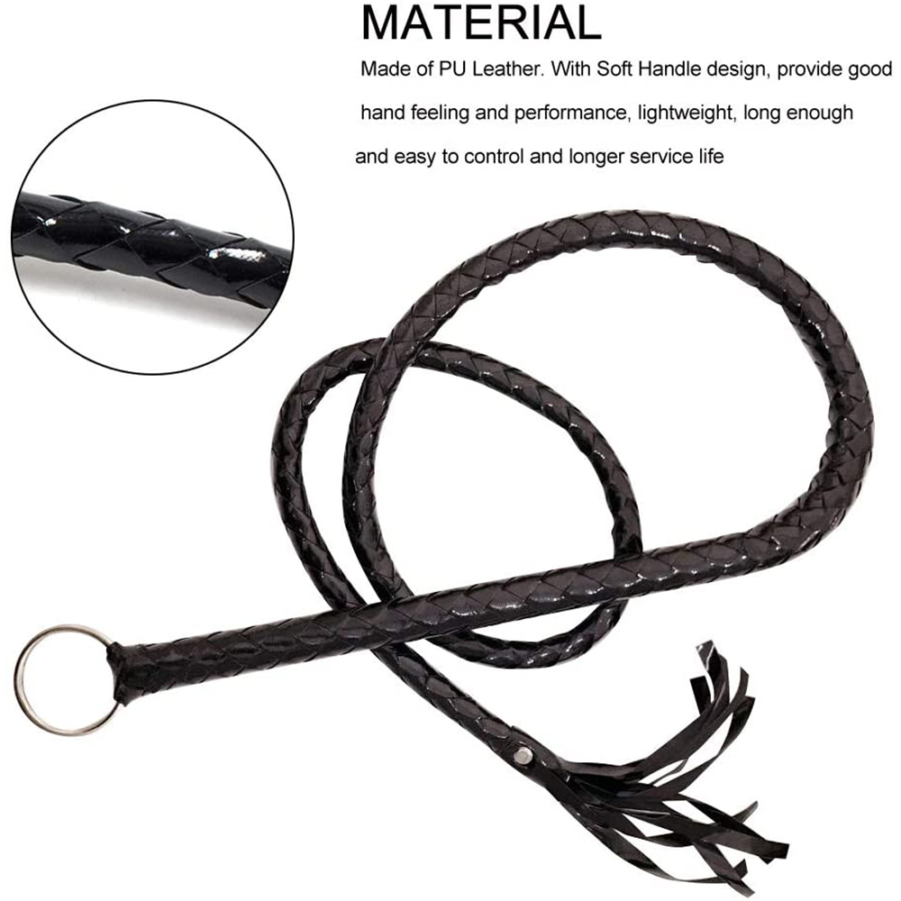 120CM PU Leather Black Whip Costume Whip Handmade Bullwhip, Whip Costume Accessory Horse Riding Crops Equestrianism Whips