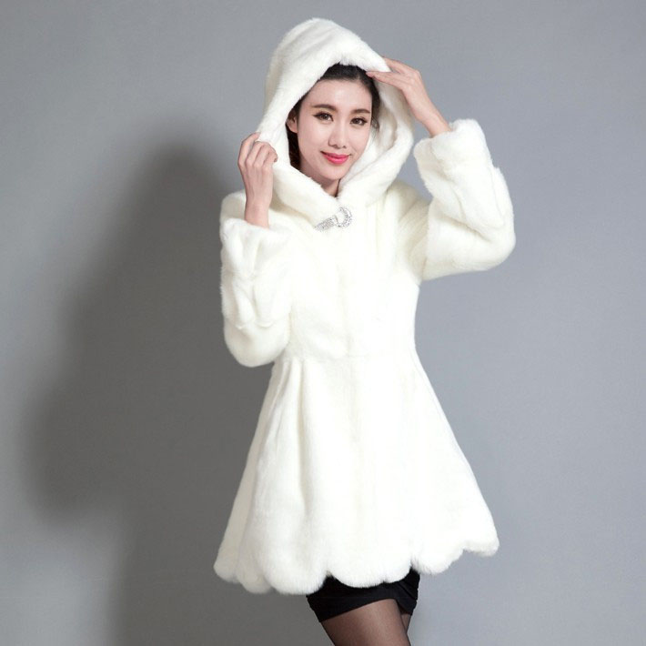 2019 Autumn Winter S - 3XL Women Winter Hooded Mink Fur Coats Vintage White Black Big Size Faux Fox Fur Coat With Hood Clothing