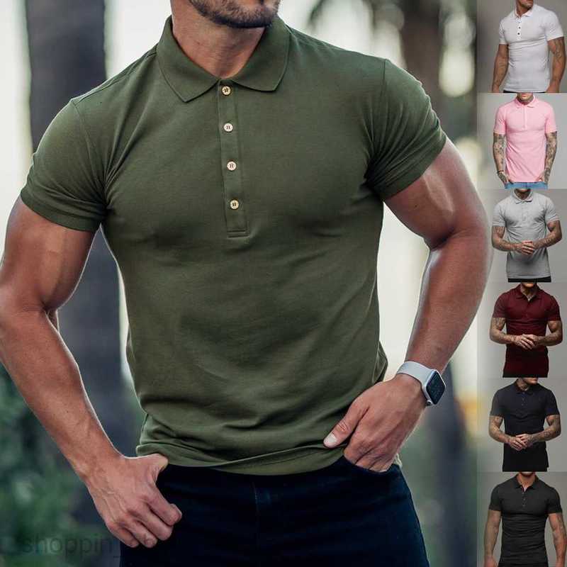Men's T Shirts new style Male slim solid color stand collar casual cotton polo shirt short sleeved young men clothing tees tops