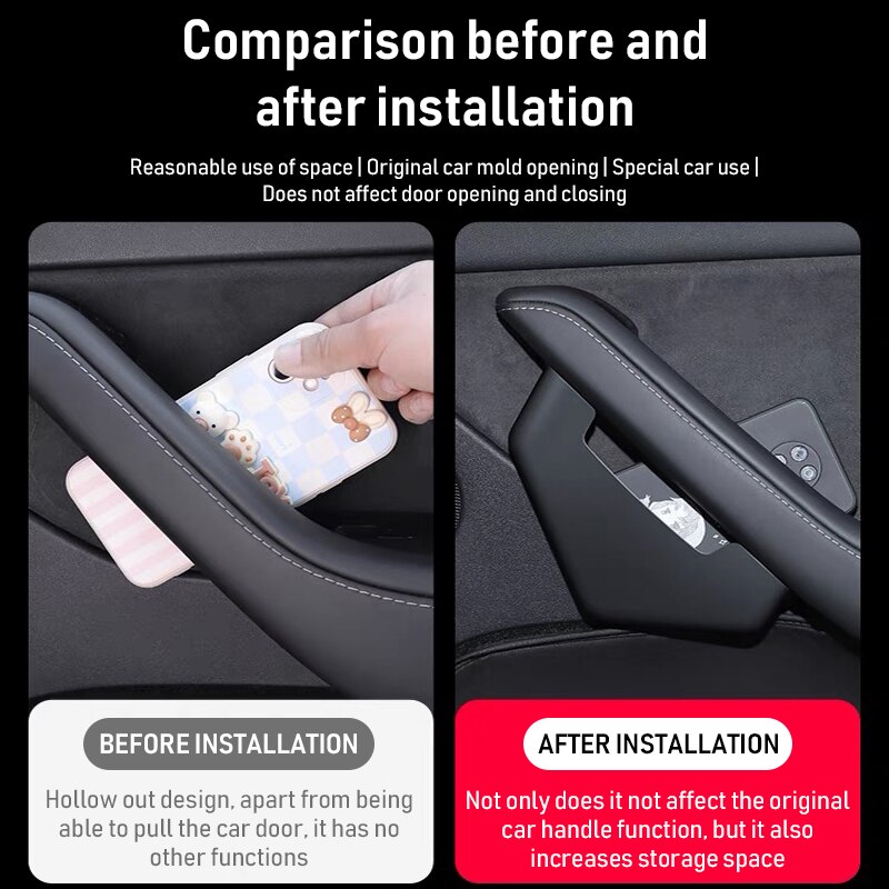 For Tesla Model 3 Model Y Car Door Side ABS Storage Box Interior Handle Tray Organizer Hidden Holder Box Decoration Accessories