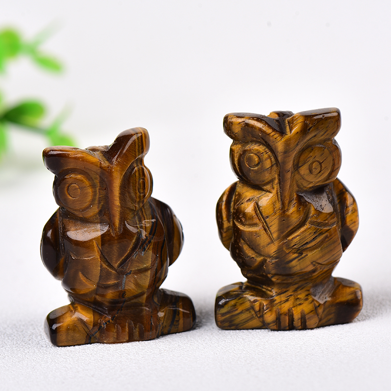 1PC 100% Natural Stone Carved Owl Animal Ornaments Tigers Eye Crystal Stone Crafts Handmade Figurine Home Decor collect DIY Gift