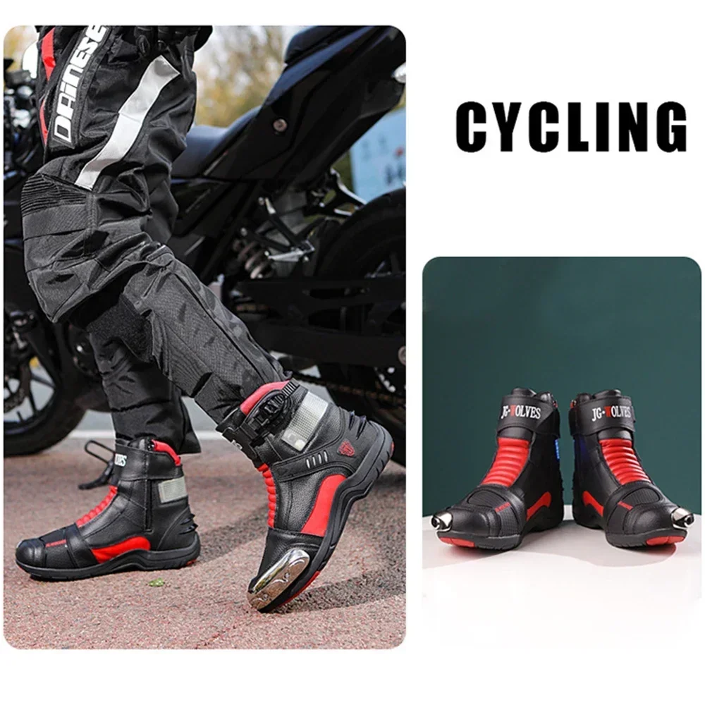 Motorcycle Riding Men Boots LED Lights Motocross Cycling Shoes Off-Road Motorbike Racing Anti-drop Breathable Equipment Soft