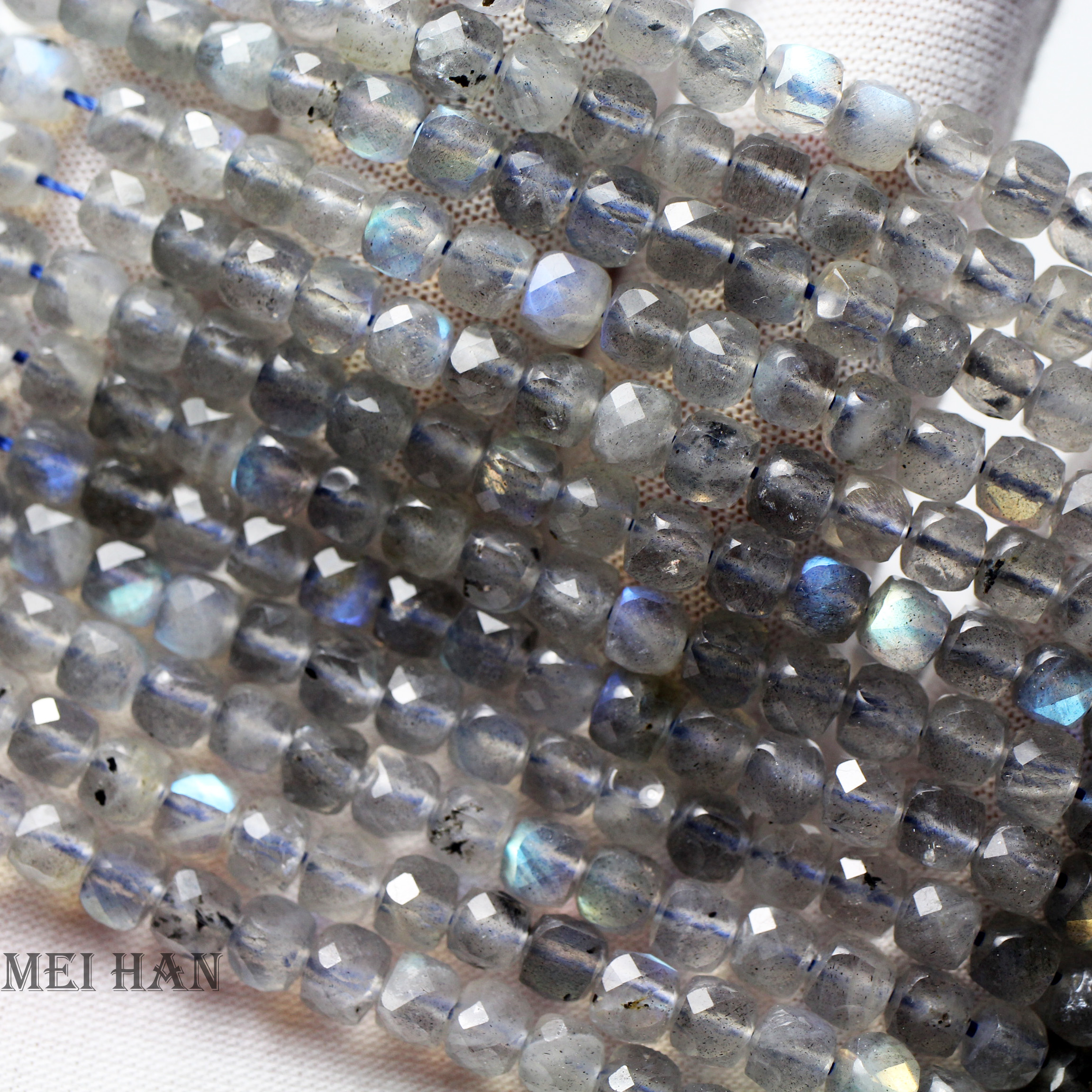 Meihan Natural A+ Labradorite Faceted Cube loose 4.2mm beads for jewelry making design gift DIY