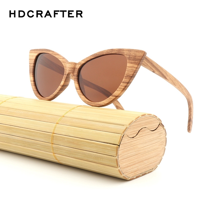 HDCRAFTER Cat Eye Sunglasses Wood Polarized Sun Glasses Vintage Wooden Sunglass for Women