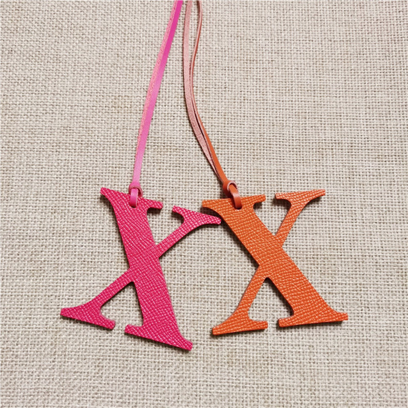 Luxury Genuine Natural Leather V U Z T R K X S Initial Capital English Letter Keychain Backpack Pendant Ladies Women Bag Charm