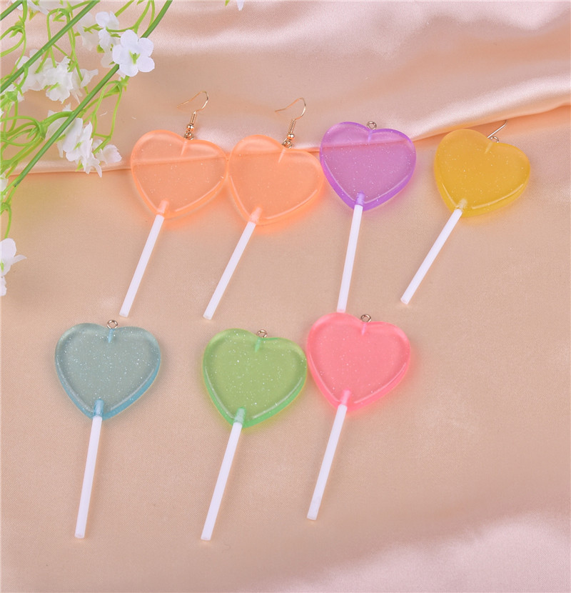 10pcs/12pcs/pack Bling Glitter Heart Lollipop Resin Charms for Earring Keychain Jewelry Making 85x22mm