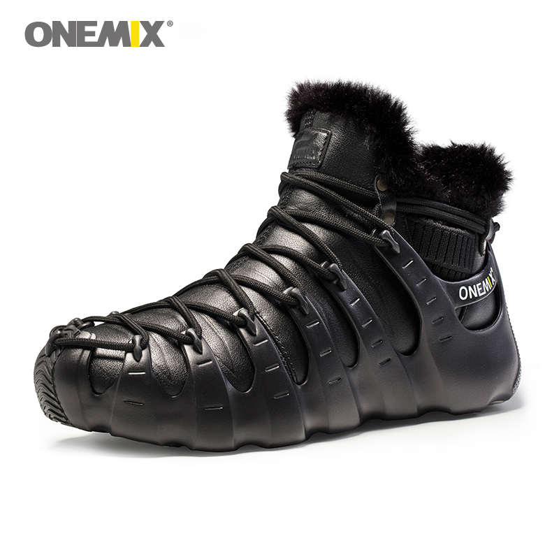 Onemix Brand Men Winter Snow Boots Waterproof Leather Sneakers Anti Slip Outdoor Keep Warm Wool Mountain Running Shoes for Women