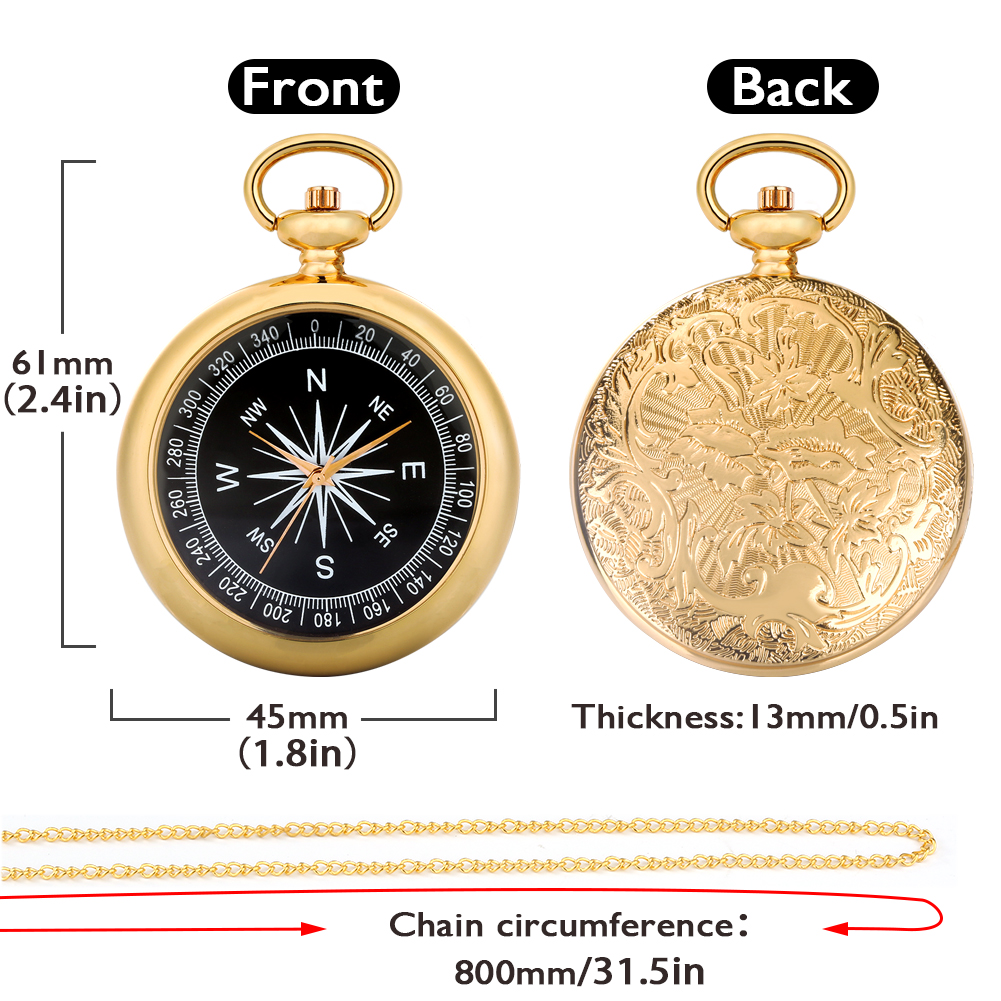 Rose Gold/Silver/Gold Open Face Quartz Necklace Watch Men Women Charm Compass Pattern Dial Chain Pendant Vintage Pocket Clock