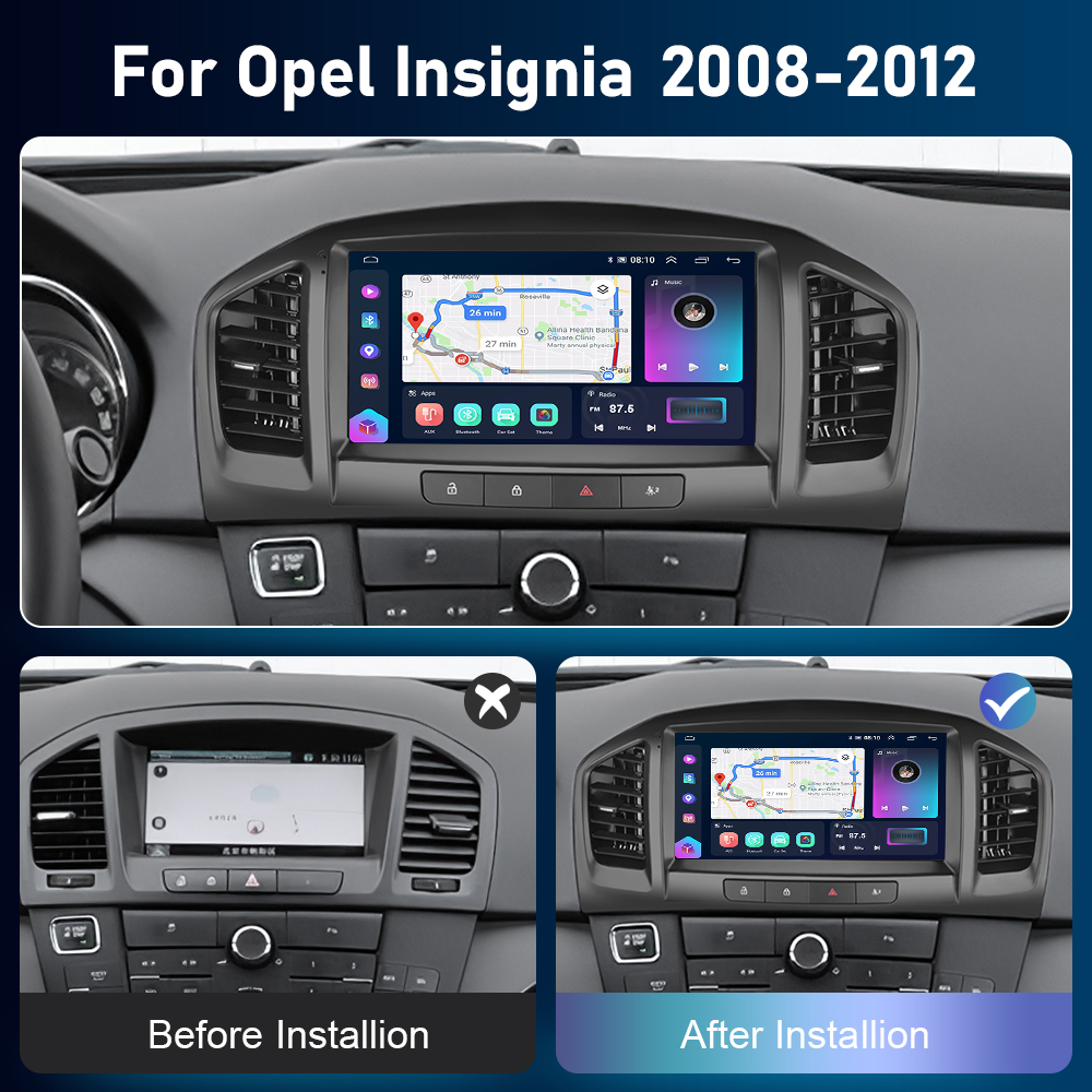 Podofo 4G CarPlay Android Radio For Opel Insignia 2008-2012 Car Multimedia Player 2din GPS Stereo AI Voice Autoradio Head Unit