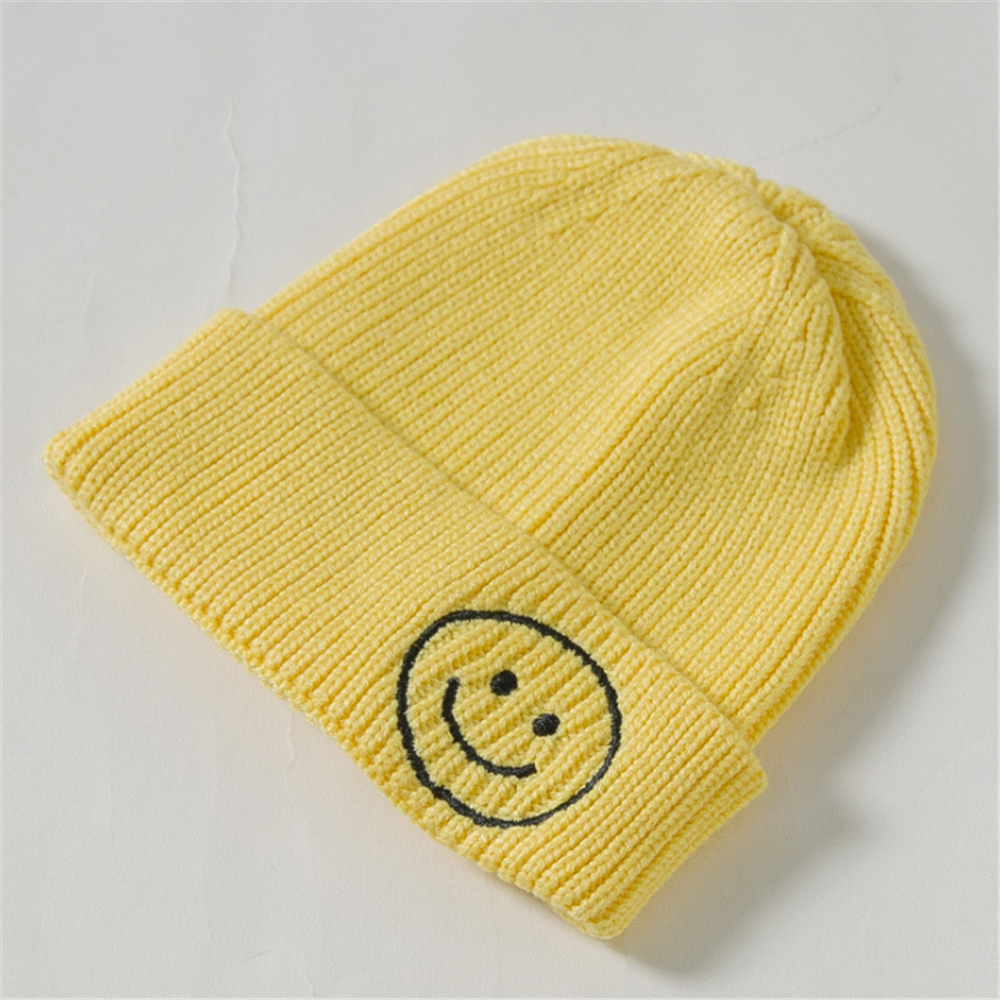 Adult Parent-child Smiley Face Hat Autumn and Winter Candy Color Woolen Female Wild Casual Sweet Knitted Cold Cap Male