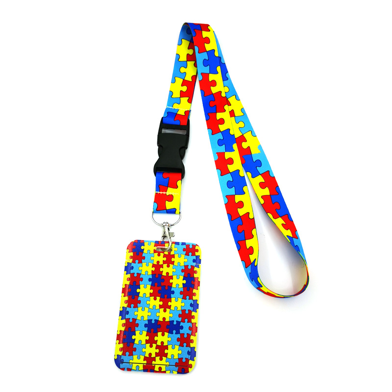 Autism pattern Key lanyard Car KeyChain ID Card Pass Gym Mobile Phone Badge Kids Key Ring Holder Jewelry Decorations