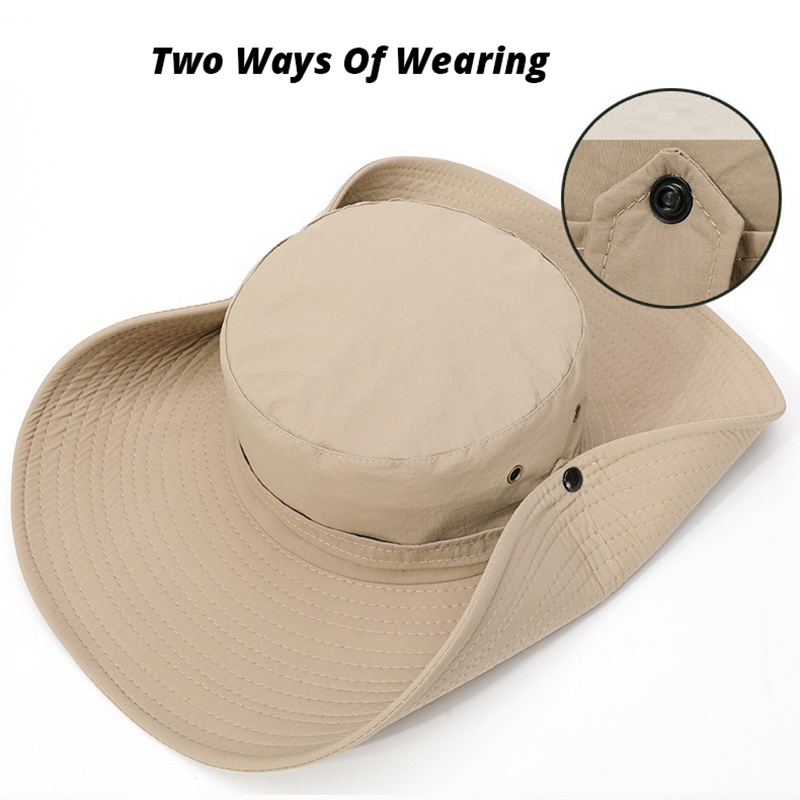Waterproof Bucket Hat For Male Summer Anti UV Sun Hats Outdoor Men Hiking Fishing Caps Long Wide Brim Panama Beach Hat