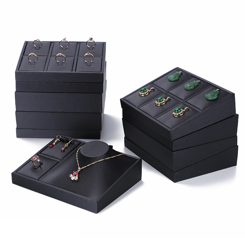 Luxury Black Pu Leather Ring Jewelry Display Tray Insert Charm Pendant Earring Accessories Retail Jewelry Store Window Showcase