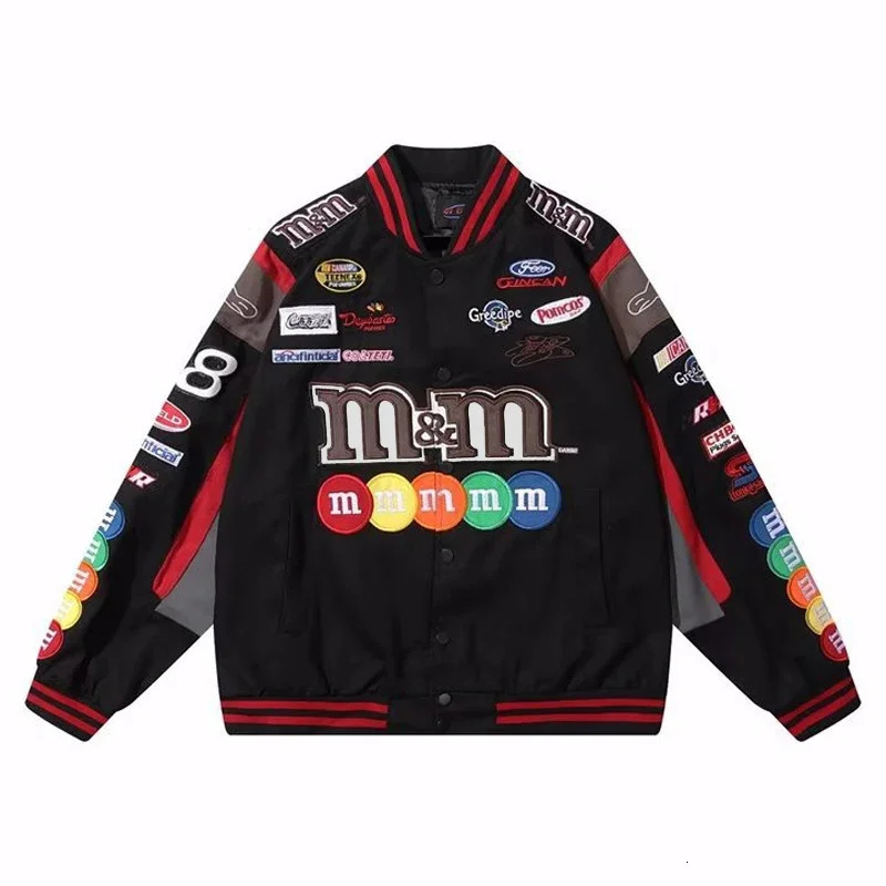 Hip Hop Baseball Jackets Men Women High Street M M Embroidery Motorcycle Loose Bomber Coats Harajuku Retro Racing Varsity Jacket 240624