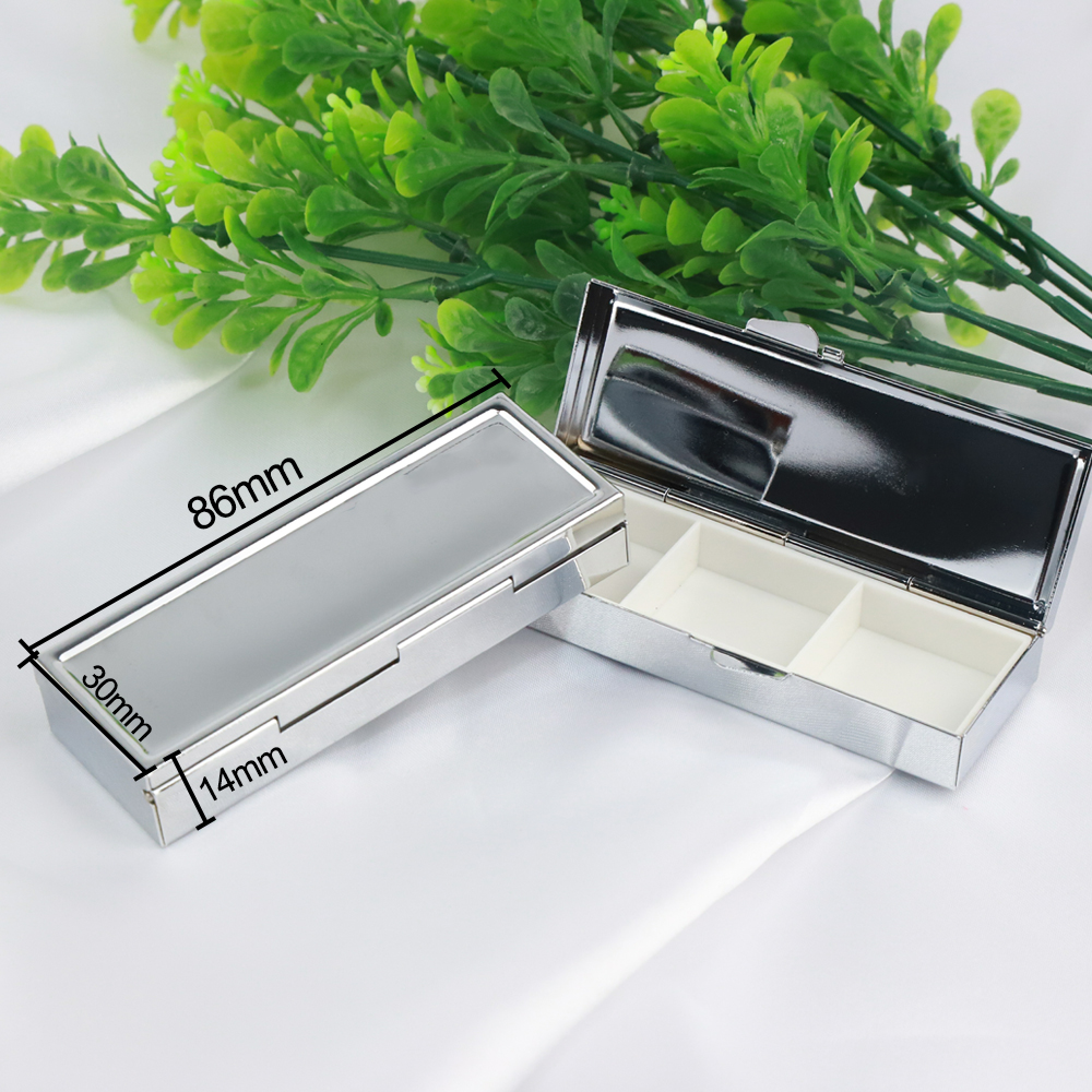 5/10pcs Portable Platinum Metal Rectangle 3 Cell Pill Box Drug Holder Medicine Tablet Capsule Box Container Storage Travel