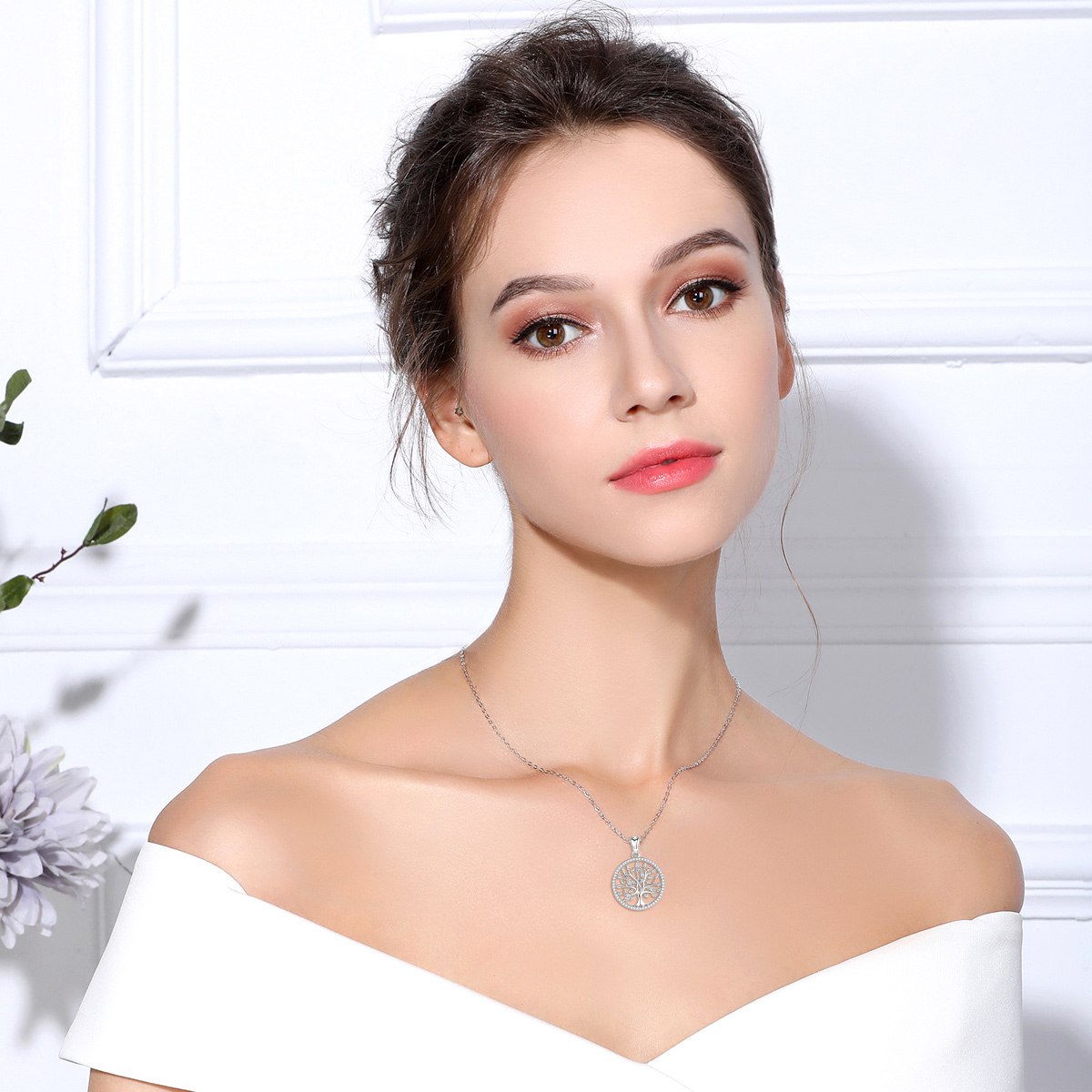 EUDORA 925 Sterling Silver Tree of Life Necklace Oak Tree CZ Pendant Nature Jewelry Bride Birthday Party Best Gift for Women 401