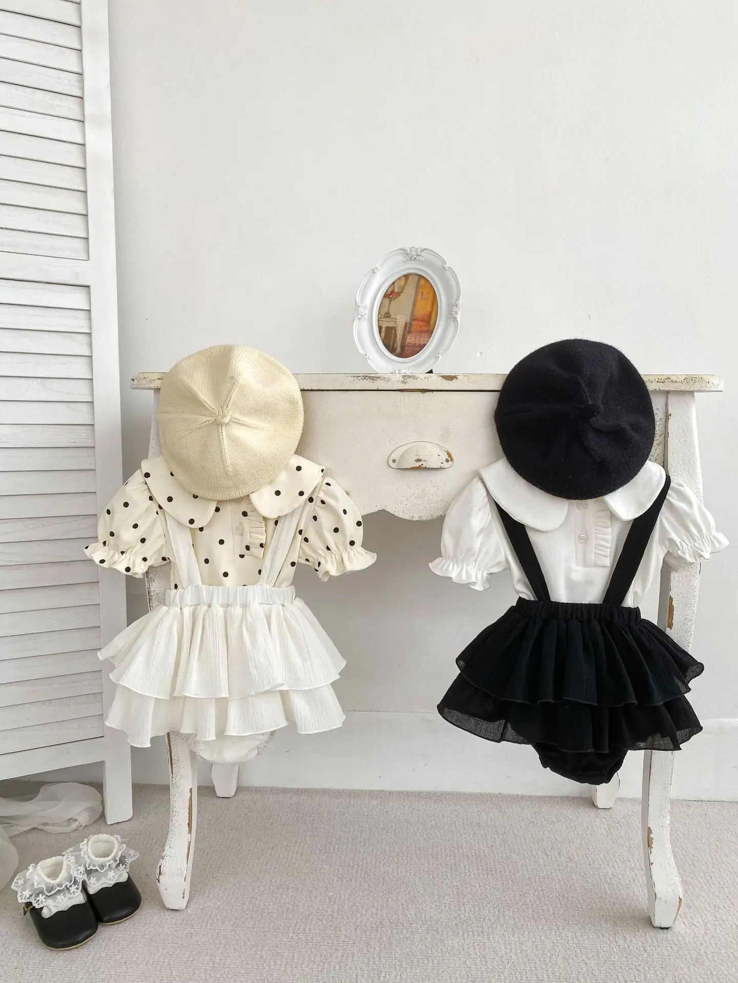 MILANCEL Kids Baby Girls Clothing Set Toddler Big Collar Princess Blouse And Lace Bodysuit 2 Pcs Suit Outfits 240624
