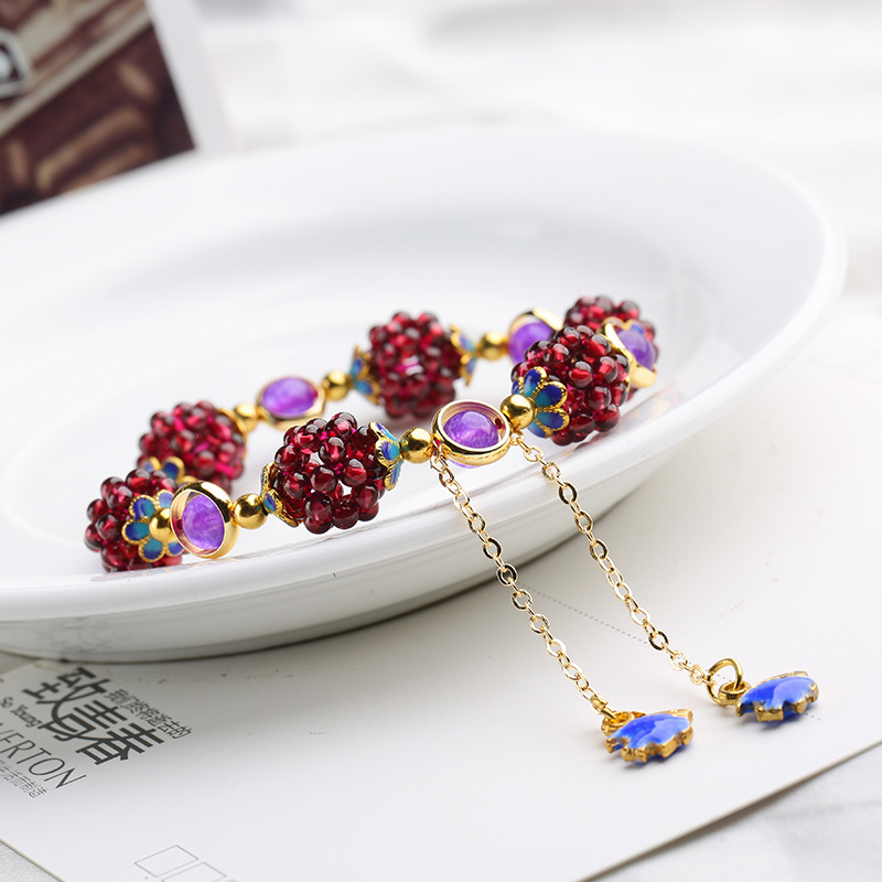 Genuine Natural Wine Red Garnet Bracelets For Women Braided Bracelet WIth Fishes Charm Birthday Gift Handmade Crystal Jewelry