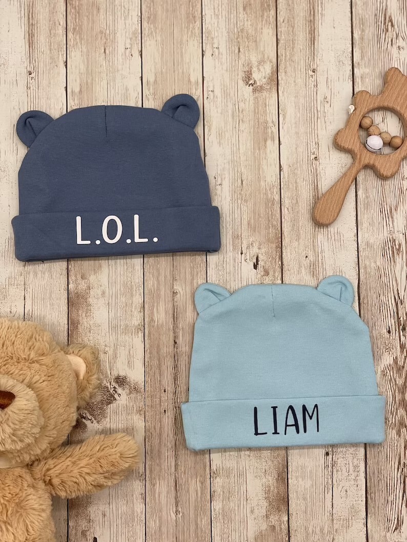 Personalized Baby Bear Newborn Hat Baby Boy Hospital Hat Custom Baby Bear Hat Handmade Newborn Hospital Hat Bear Beanie Hats