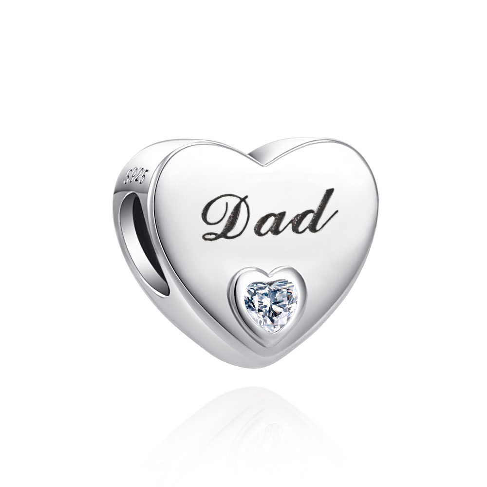 Heart Shape 925 Sterling Silver Daughter Sister Dad Nan Wife Mom Beads Fit Original Charms Pendant Bracelet Bead DIY Jewelry