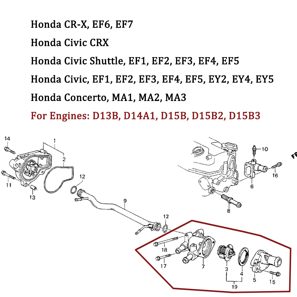 Engine Coolant Thermostat Housing 19320-PM3-000 For Honda CR-X 87-92 Civic Concerto Integra D15B 19320 PM3 010 19311-PM3-000