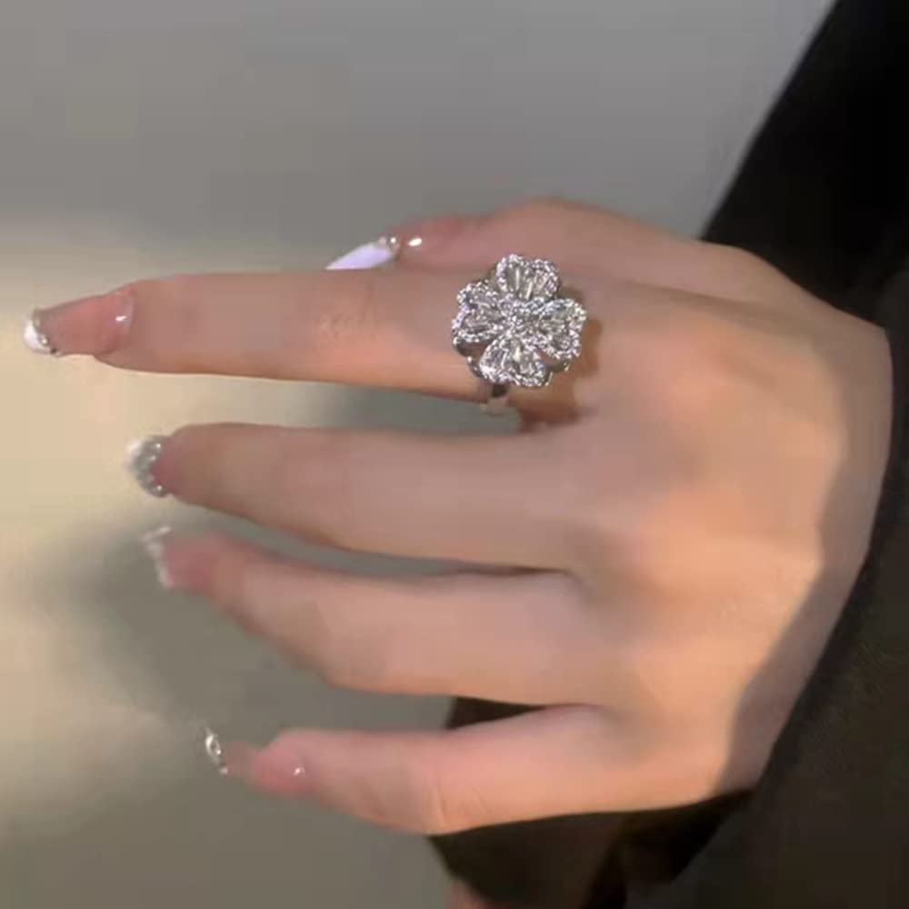 Rotating Jewelry Four-Leaf Adjustable Clover Ring Anxiety Women Good For Spinner Sparkling Gentle Flower Ring For Festival Gifts