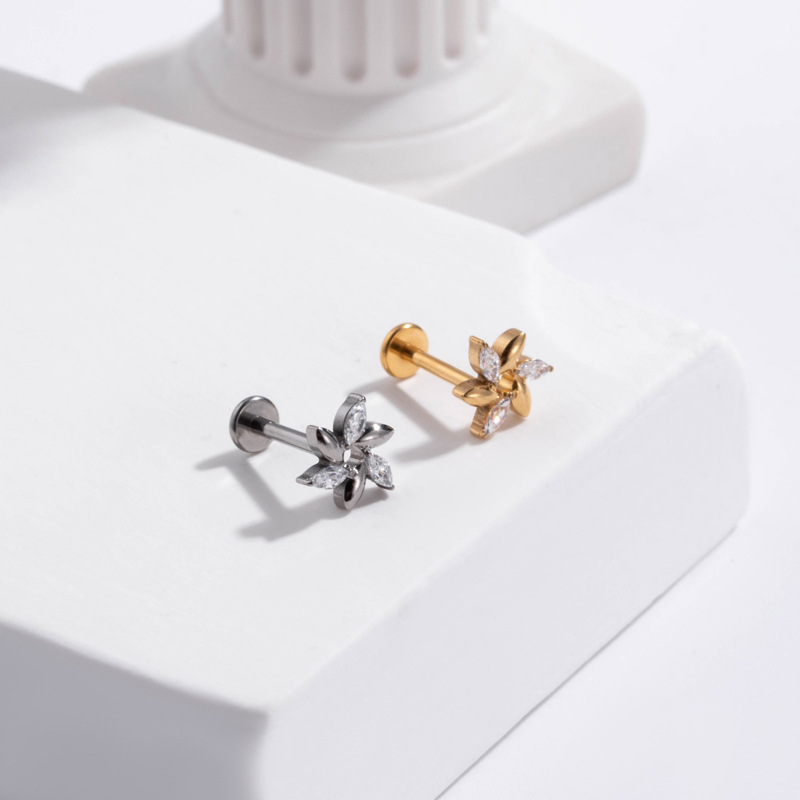 G23 Titanium Piercing Labret Studs Goth Geometric CZ Internal Thread Lip Ear Nail Helix Piercing Cartilage Conch Body Jewelry
