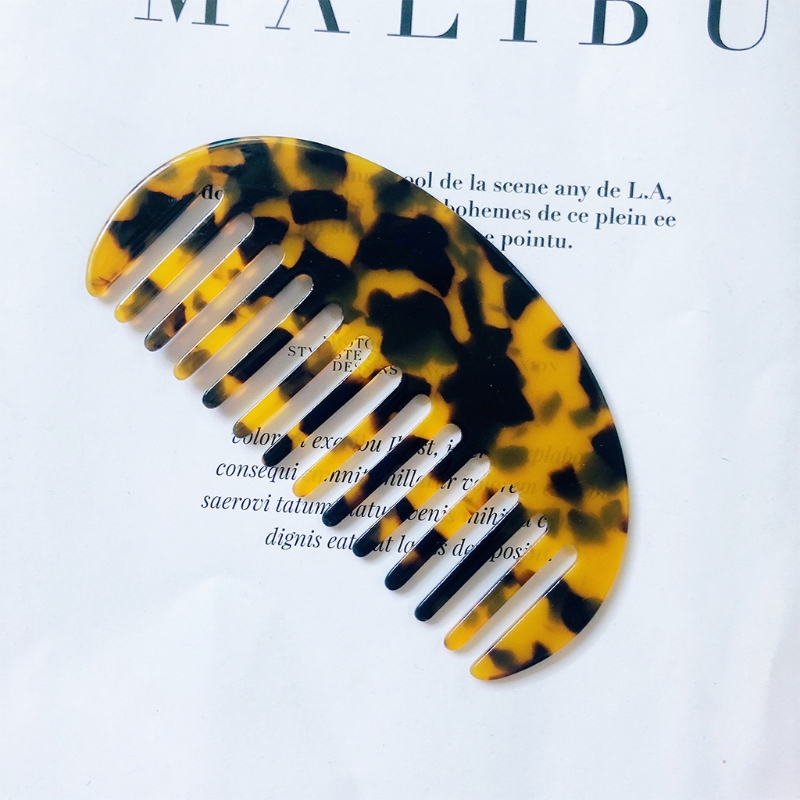 French Wide Tooth Pocket Hair Comb Marble Leopard Pattern Acetate Anti-Static Detangling Hairbrush Hairdressing Tool